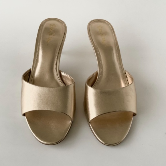 Lilly Pulitzer Gold Kimmy Heels Mule Slide Sandals - Picture 11 of 12